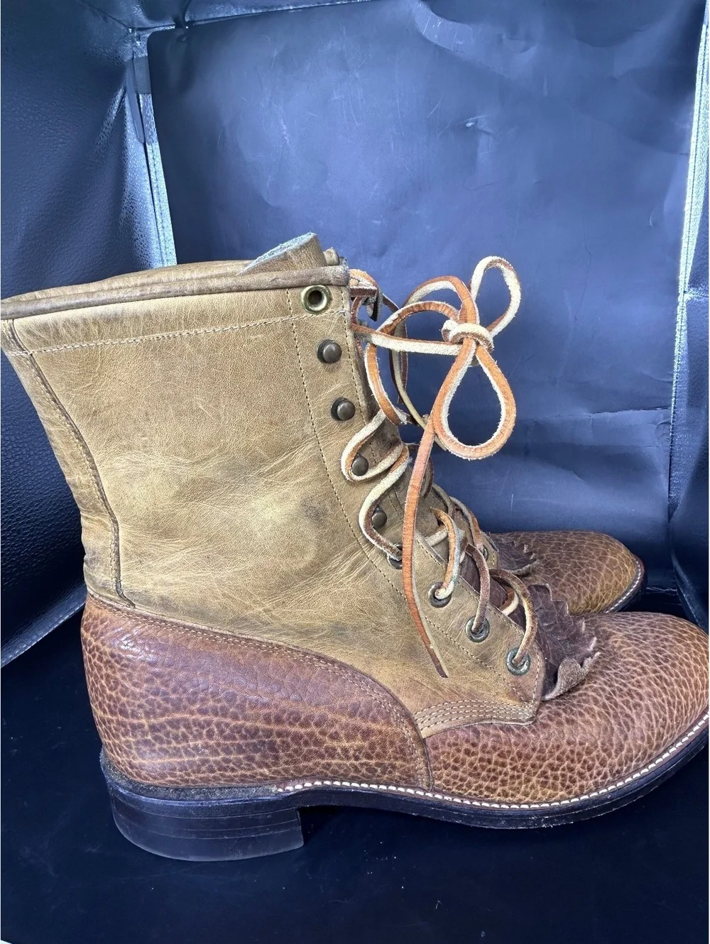 Vintage Leather USA Made Justin Combat Boots Men 7.5 D Women 9 Field Style 430
